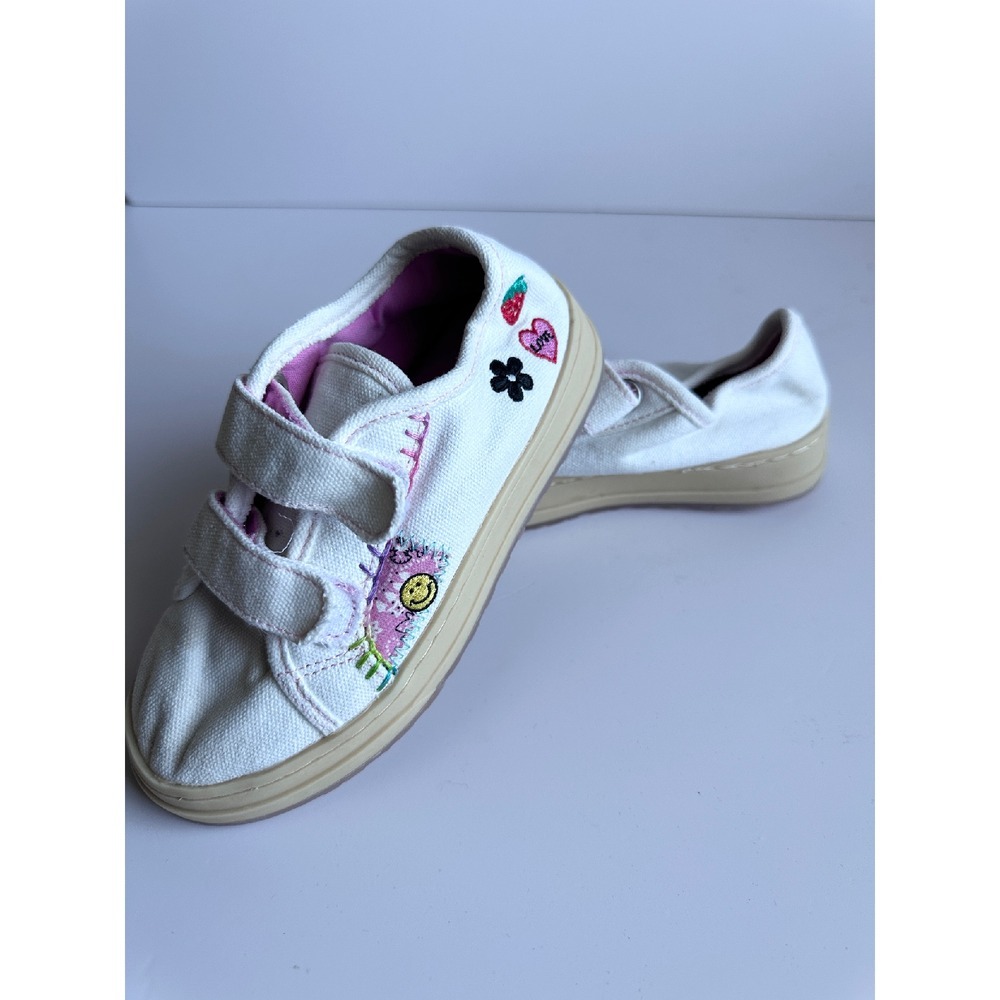 Steve Madden Canvas Sneakers White Pink‎ Velcro Strap Shoes Toddler Girl's 12M